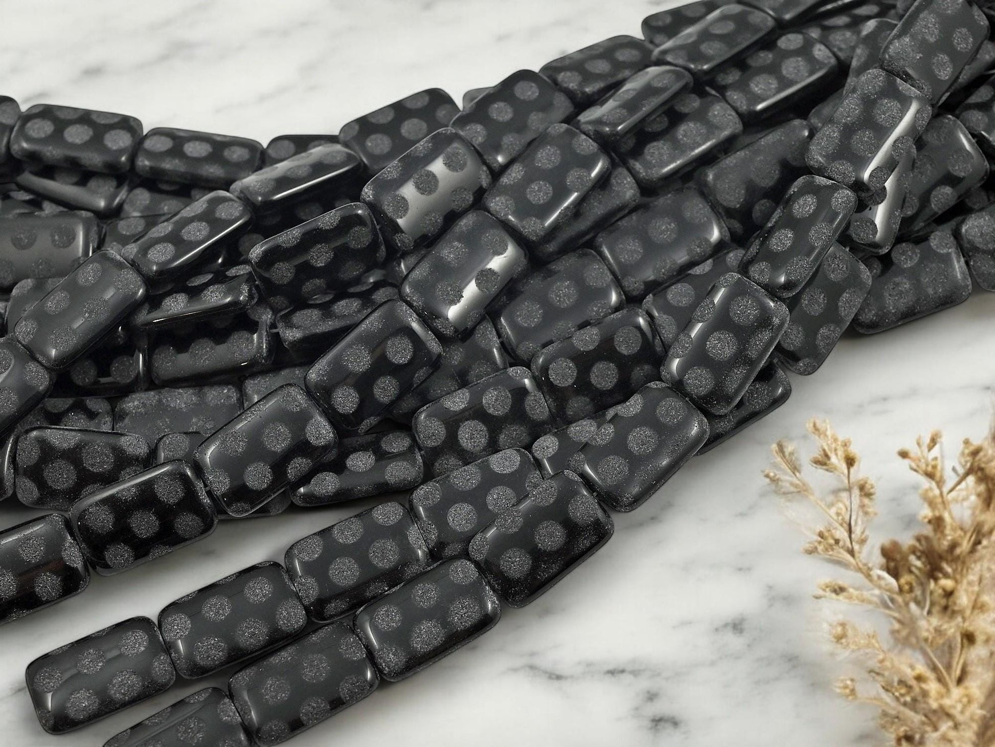 Czech Glass Beads - Black Beads - Seasonal Beads - Picasso Beads - Halloween Beads - 19x12mm - 11pcs - (B141)