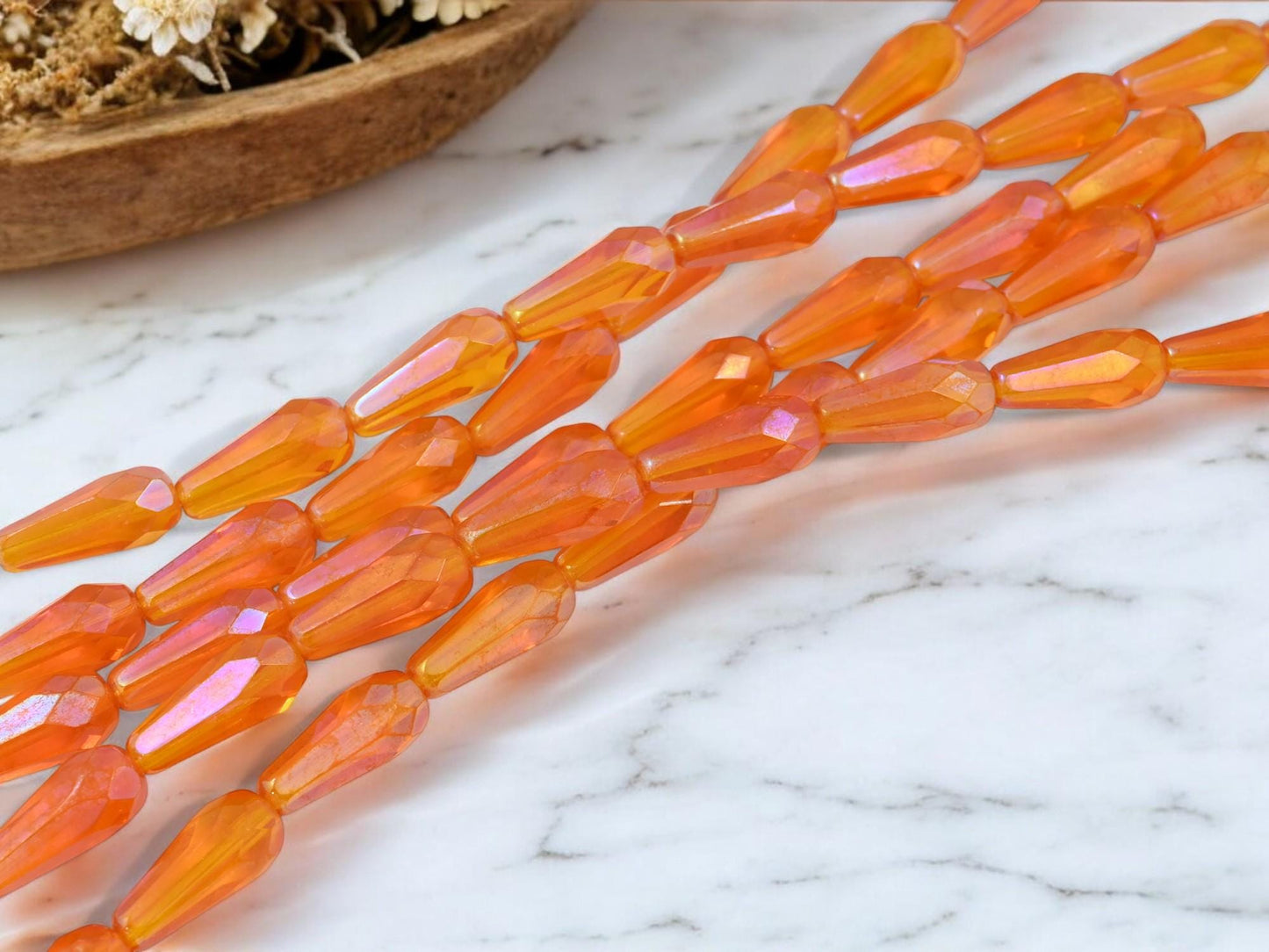 Czech Glass Beads - Seasonal Beads - Tear Drop Beads - Fire Polished Beads - Orange Beads - 10pcs - 20x8mm - (1985)