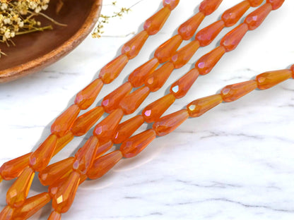Czech Glass Beads - Seasonal Beads - Tear Drop Beads - Fire Polished Beads - Orange Beads - 10pcs - 20x8mm - (1985)