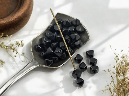 Czech Glass Beads - Black Beads - Lucerna Bicone - Bicone Beads - Spacer Beads - 5mm - 100pcs - (B766)