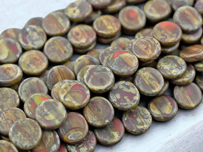 *6* 15mm Blended Orange & Red Travertine Coin Beads