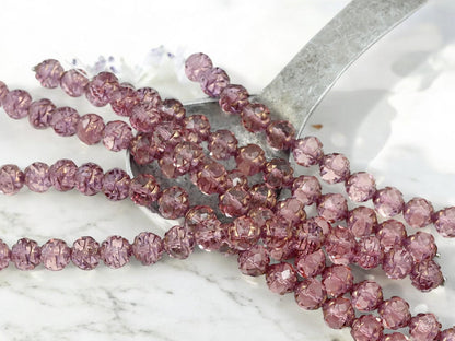 Czech Glass Beads - Pink Beads - Flower Beads - Fire Polished Beads - Rosebud Beads - 8mm Beads - 15pcs - (4022)