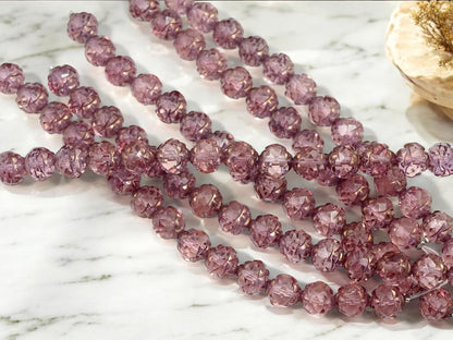 Czech Glass Beads - Pink Beads - Flower Beads - Fire Polished Beads - Rosebud Beads - 8mm Beads - 15pcs - (4022)