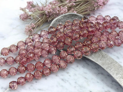 Czech Glass Beads - Pink Beads - Flower Beads - Fire Polished Beads - Rosebud Beads - 8mm Beads - 15pcs - (4022)