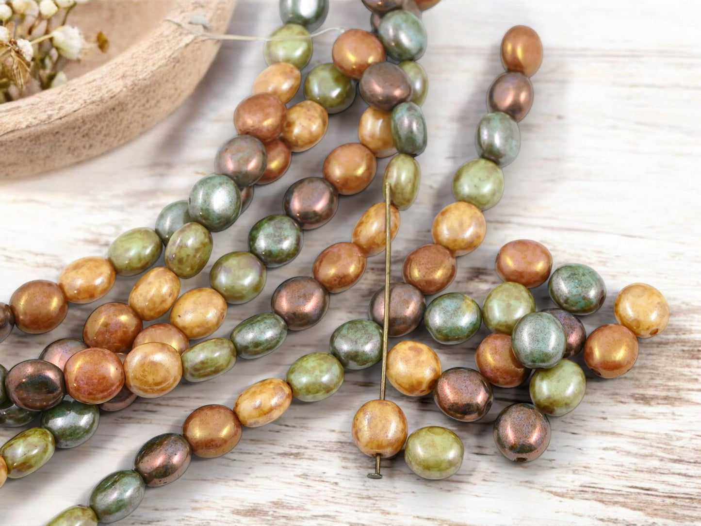 Picasso Beads - Czech Glass Beads - Old Stock Beads - Lentil Coin Beads - 9x8mm - 15pcs - (A596)