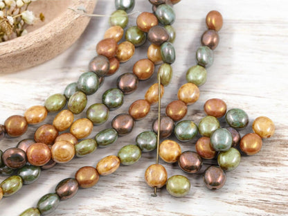 Picasso Beads - Czech Glass Beads - Old Stock Beads - Lentil Coin Beads - 9x8mm - 15pcs - (A596)