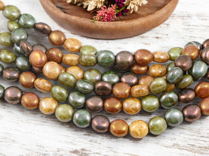 Picasso Beads - Czech Glass Beads - Old Stock Beads - Lentil Coin Beads - 9x8mm - 15pcs - (A596)