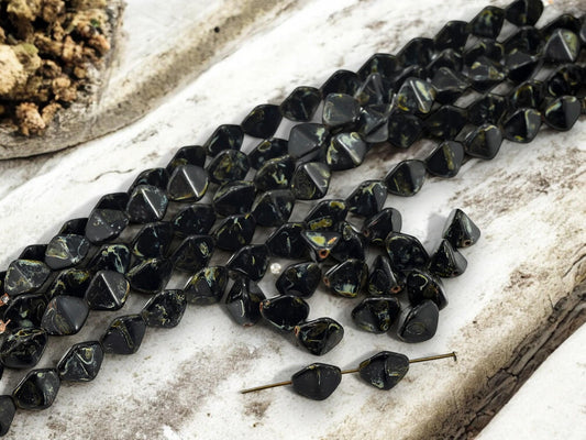 Pinch Beads - Picasso Beads - Czech Glass Beads - Large Czech Beads - Vintage Czech Glass - 11x10mm - 17pcs - (5776)