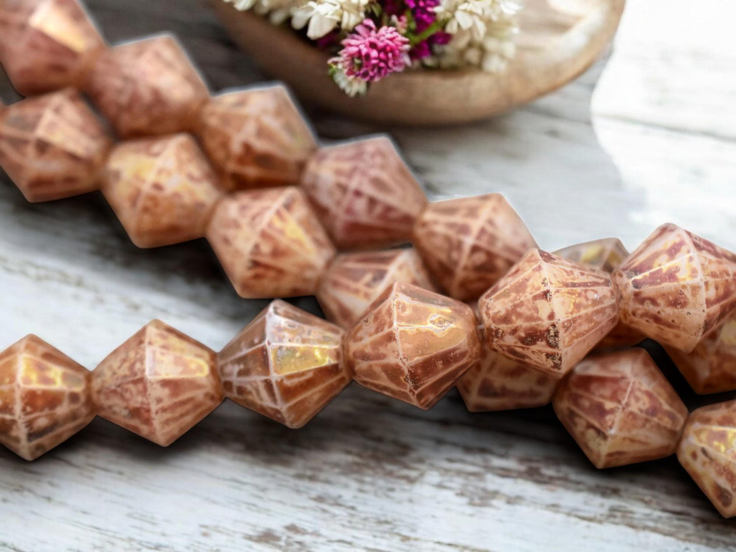 *2* 15mm Rose Gold Alabaster Faceted Bicone Beads