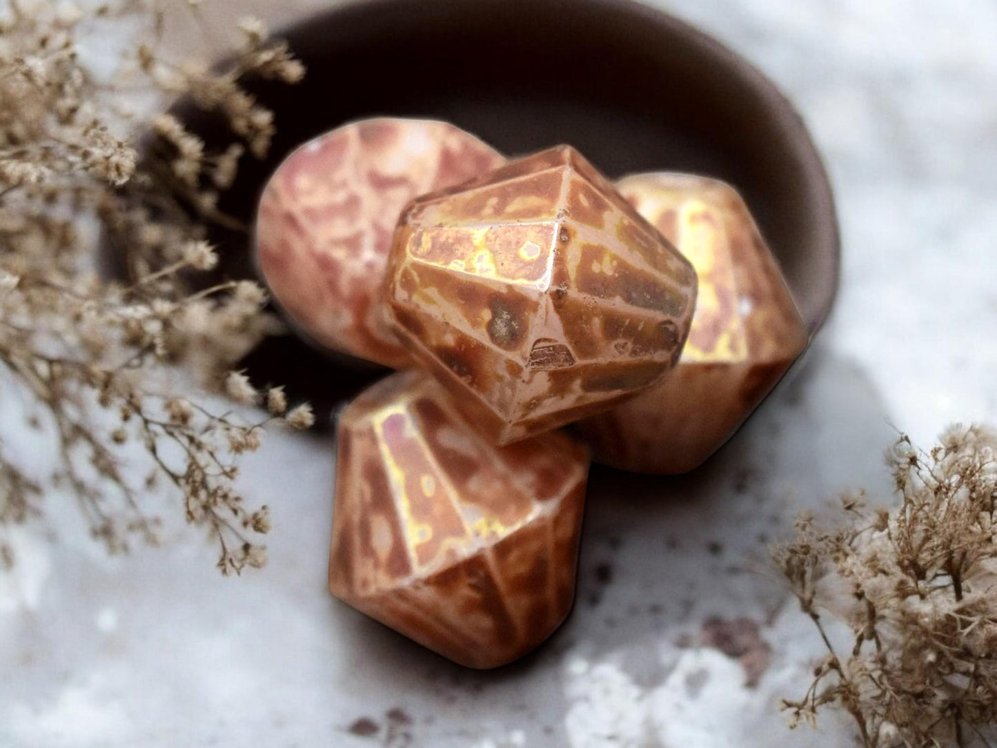 *2* 15mm Rose Gold Alabaster Faceted Bicone Beads