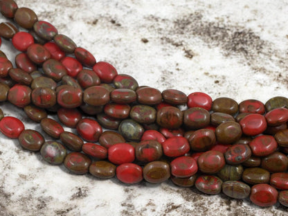 Czech Glass Beads - Picasso Beads - Oval Beads - Vintage Beads - 11x9mm - 8 inch strand - (A543)