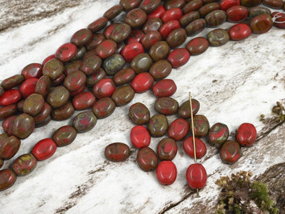 Czech Glass Beads - Picasso Beads - Oval Beads - Vintage Beads - 11x9mm - 8 inch strand - (A543)