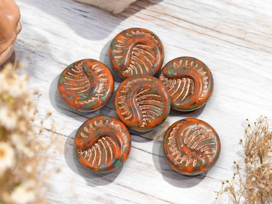 Czech Glass Beads - Fossil Beads - Focal Beads - Large Coin Beads - 19mm - 6pcs - (2580)