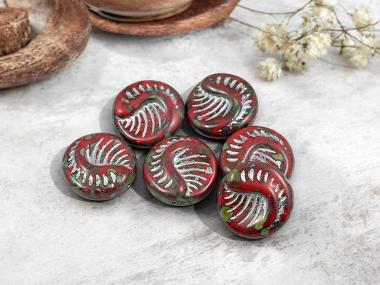 Picasso Beads - Czech Glass Beads - Fossil Beads - Focal Beads - Large Coin Beads - 19mm - 6pcs - (5011)