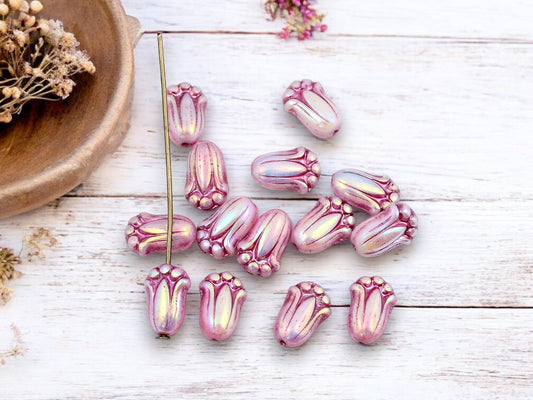 Czech Glass Beads - Flower Beads - Tulip Beads - Czech Glass Flowers - Czech Flower Beads - 12x8mm - (2276)