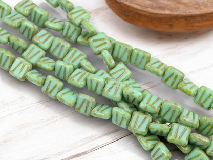 Picasso Beads - Czech Glass Beads - Old Stock Beads - Square Beads - 10mm - 14pcs - (2913)
