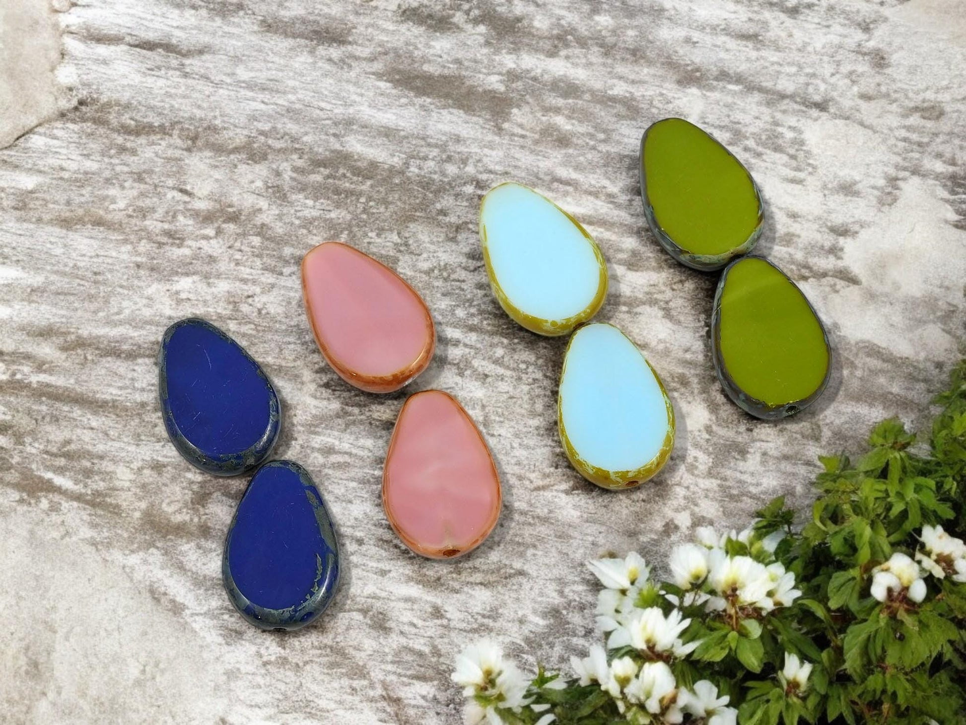 Czech Glass Beads - Picasso Beads - Teardrop Beads - Tear Drop Beads - 8pcs - 12x18mm - (1597)