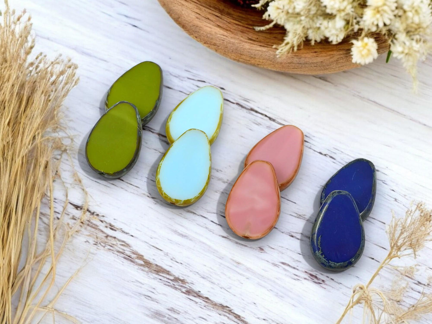 Czech Glass Beads - Picasso Beads - Teardrop Beads - Tear Drop Beads - 8pcs - 12x18mm - (1597)