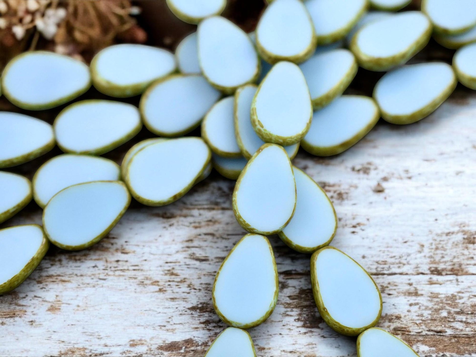 *8* 12x18mm Robins Egg Blue Picasso Table Cut Flat Teardrop Beads