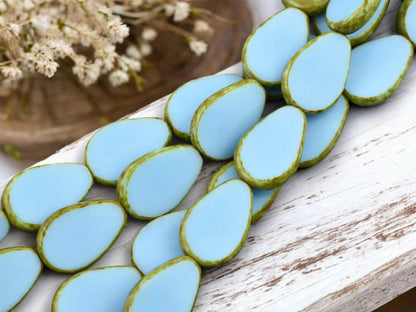 *8* 12x18mm Robins Egg Blue Picasso Table Cut Flat Teardrop Beads