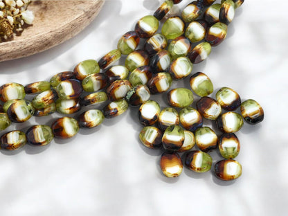 Picasso Beads - Czech Glass Beads - Old Stock Beads - Oval Beads - 12x8mm - 17pcs - (5948)