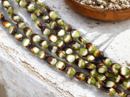 Picasso Beads - Czech Glass Beads - Old Stock Beads - Oval Beads - 12x8mm - 17pcs - (5948)