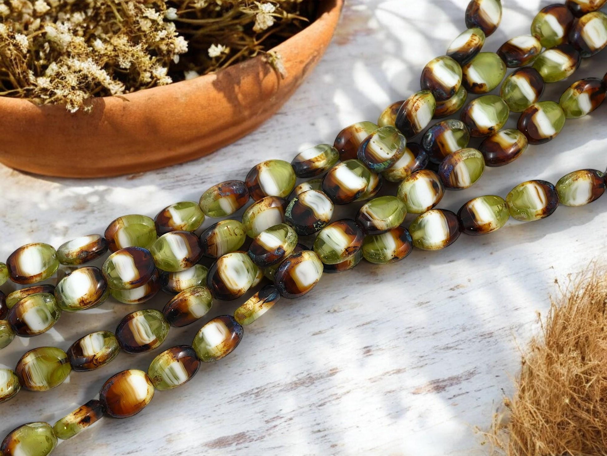 Picasso Beads - Czech Glass Beads - Old Stock Beads - Oval Beads - 12x8mm - 17pcs - (5948)