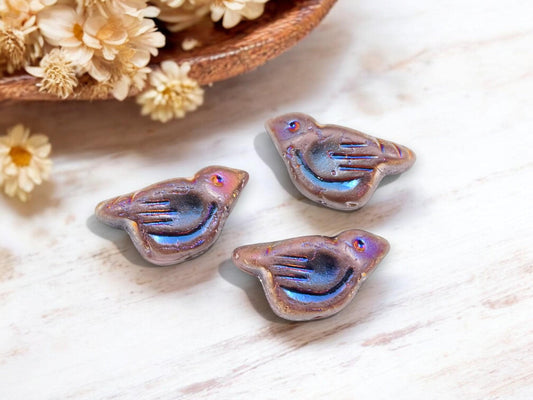 Czech Glass Beads - Bird Beads - Picasso Beads - Animal Beads - Czech Glass Bird Beads - 6pcs - 11x22mm - (5681)
