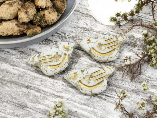 Bird Beads - Czech Glass Beads - Picasso Beads - Animal Beads - Czech Glass Bird Beads - 6pcs - 11x22mm (5132)