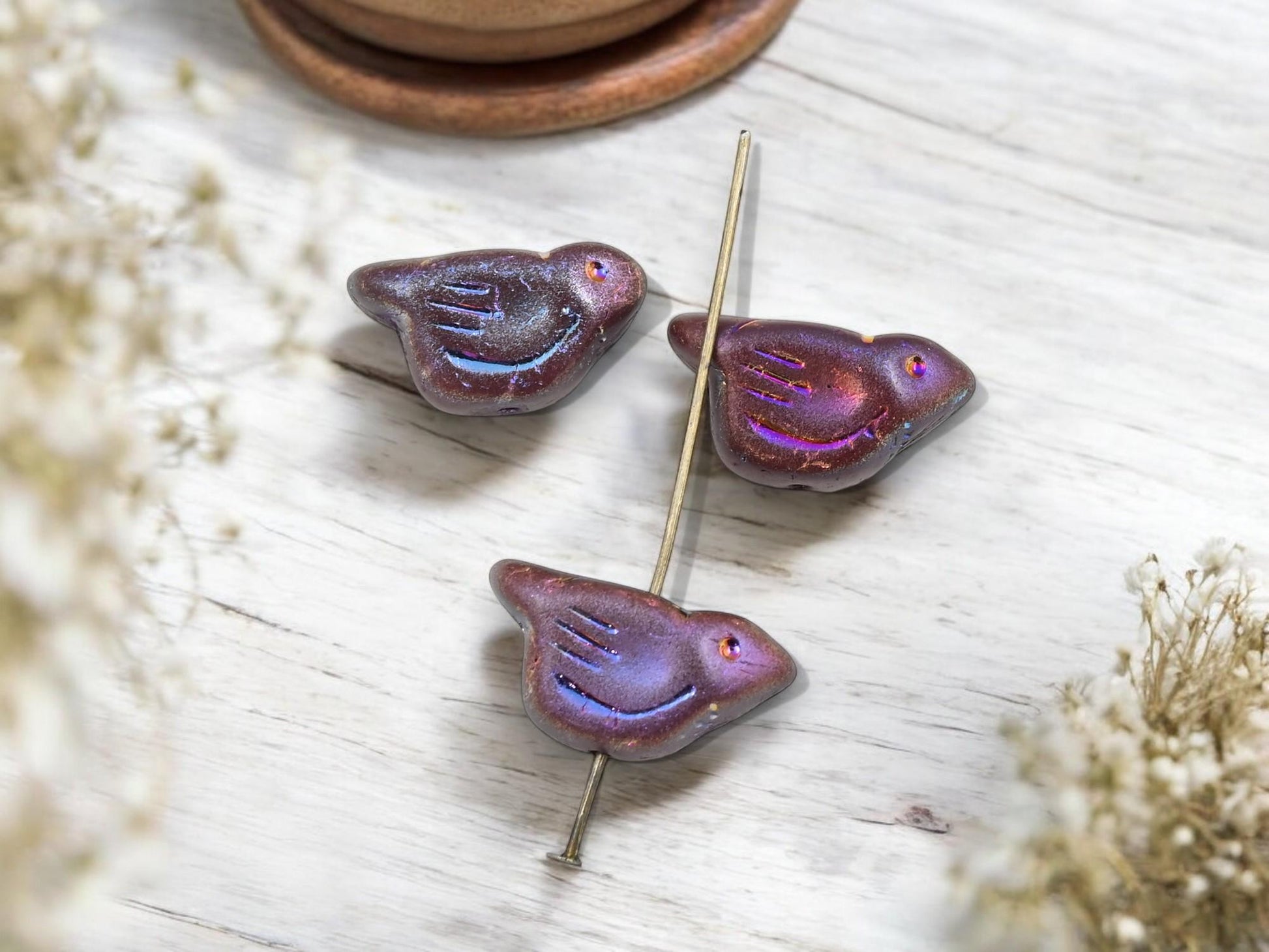 Czech Glass Beads - Bird Beads - Picasso Beads - Animal Beads - Czech Glass Bird Beads - 6pcs - 11x22mm - (2661)
