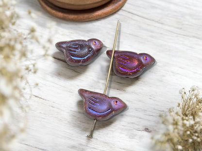 Czech Glass Beads - Bird Beads - Picasso Beads - Animal Beads - Czech Glass Bird Beads - 6pcs - 11x22mm - (2661)