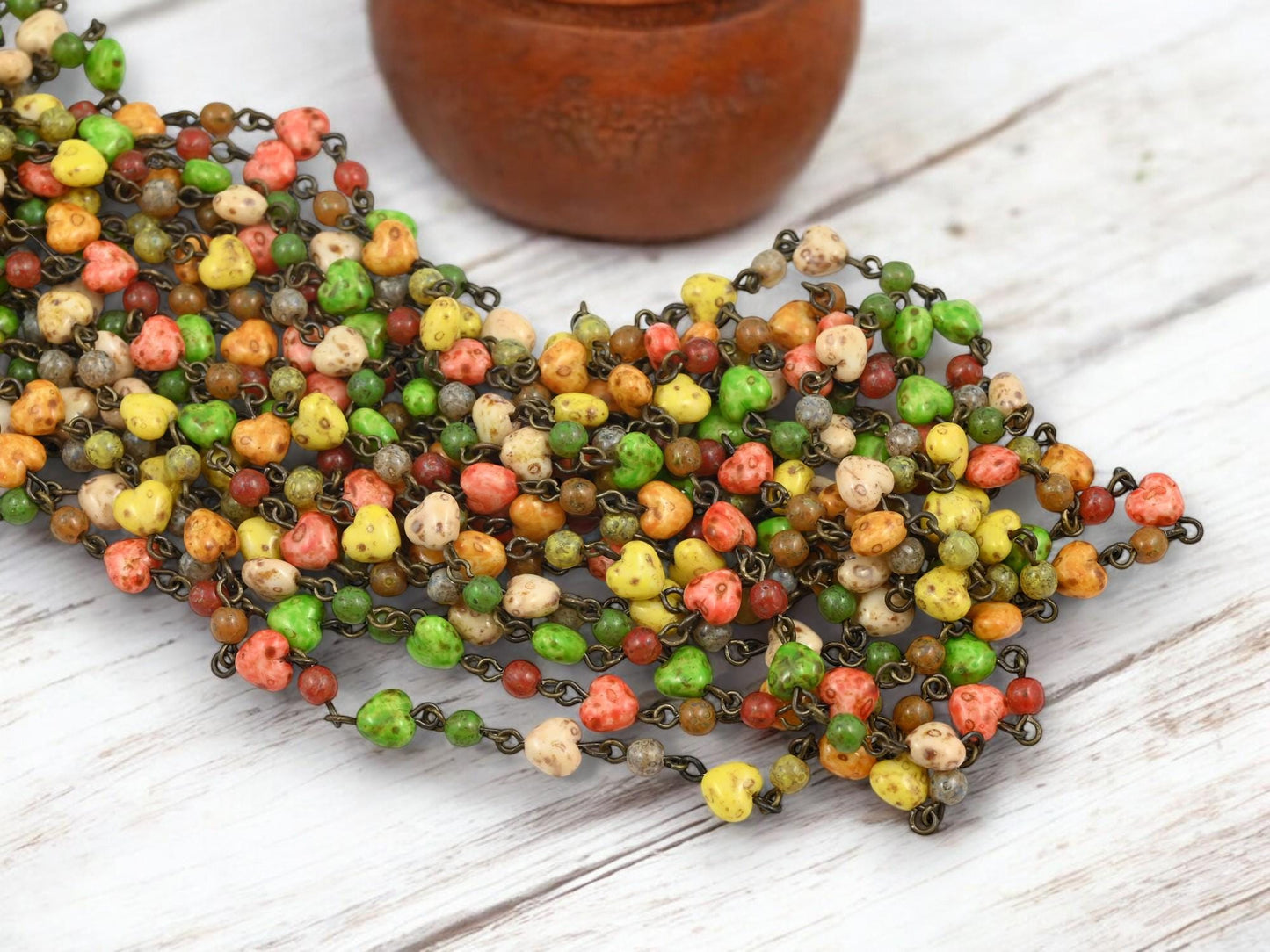 Beaded Chain - Czech Glass Chain - Czech Glass Beads - Heart Beads - Rosary Chain - Sold by the foot - (CH13-A)