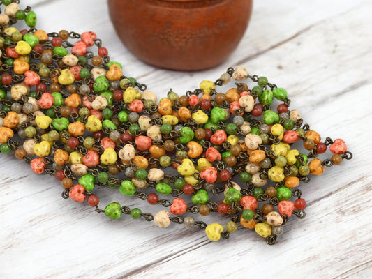 Beaded Chain - Czech Glass Chain - Czech Glass Beads - Heart Beads - Rosary Chain - Sold by the foot - (CH13-A)