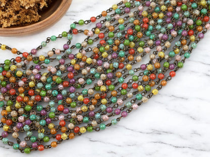 Picasso Beads - Beaded Chain - Czech Glass Chain - Czech Glass Beads - Rosary Chain - Sold by the foot - (CH14)