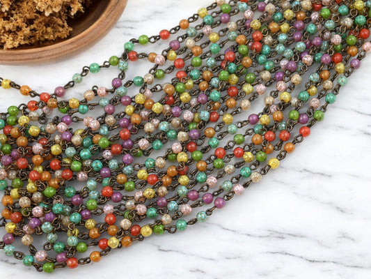 Picasso Beads - Beaded Chain - Czech Glass Chain - Czech Glass Beads - Rosary Chain - Sold by the foot - (CH14)