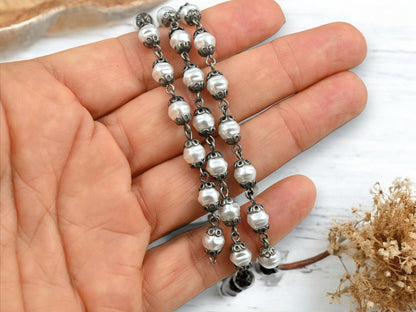 Pearl Chain - Rosary Chain - Beaded Chain - Czech Glass Pearls - Czech Glass Beads - 6mm or 8mm - Sold by the foot