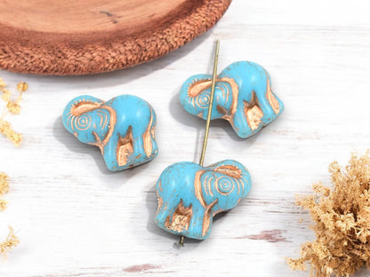 Czech Glass Beads - Elephant Beads - Elephant Pendant - Lucky Elephant - Elephant Charm - 21x20mm - 4pcs - (1174)