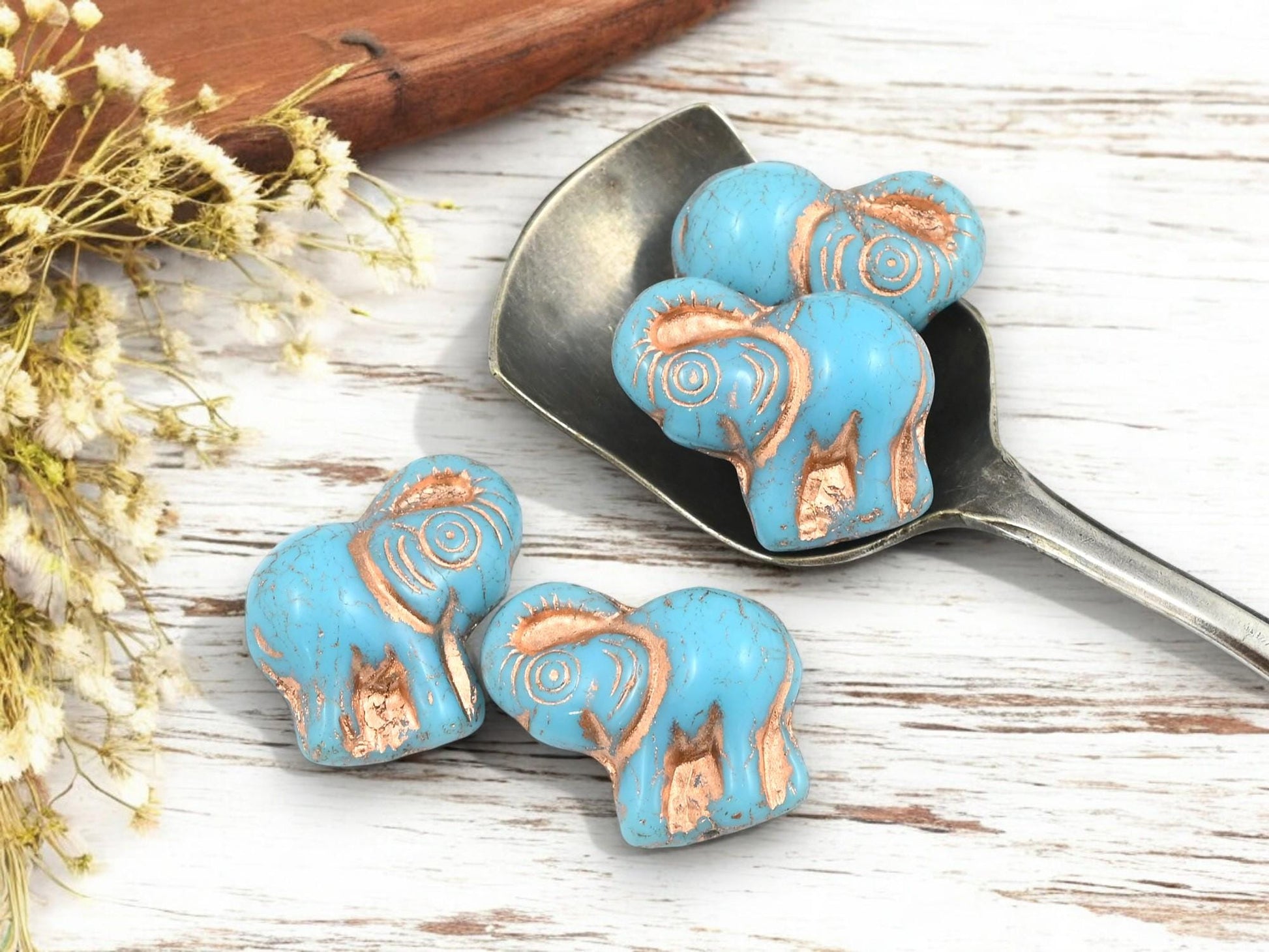 Czech Glass Beads - Elephant Beads - Elephant Pendant - Lucky Elephant - Elephant Charm - 21x20mm - 4pcs - (1174)