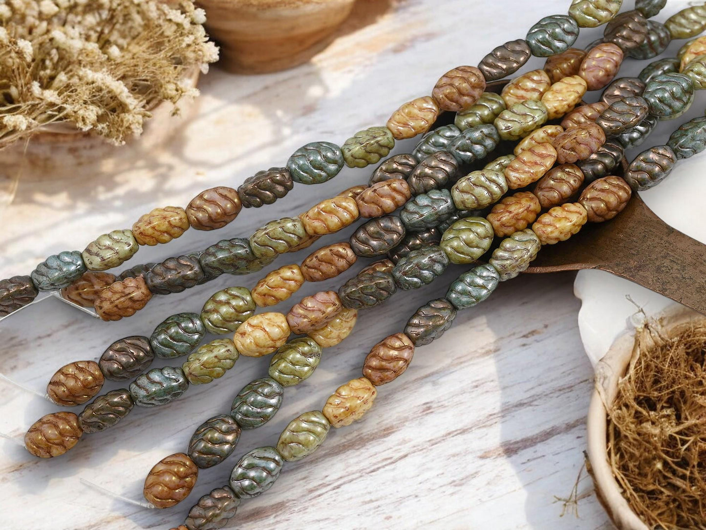 Vintage Beads - Czech Glass Beads - Picasso Beads - Mixed Glass Beads - 11x8mm - 15pcs - (A134)