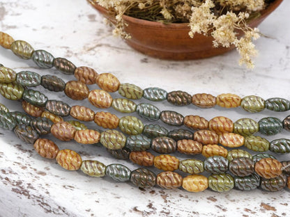 Vintage Beads - Czech Glass Beads - Picasso Beads - Mixed Glass Beads - 11x8mm - 15pcs - (A134)