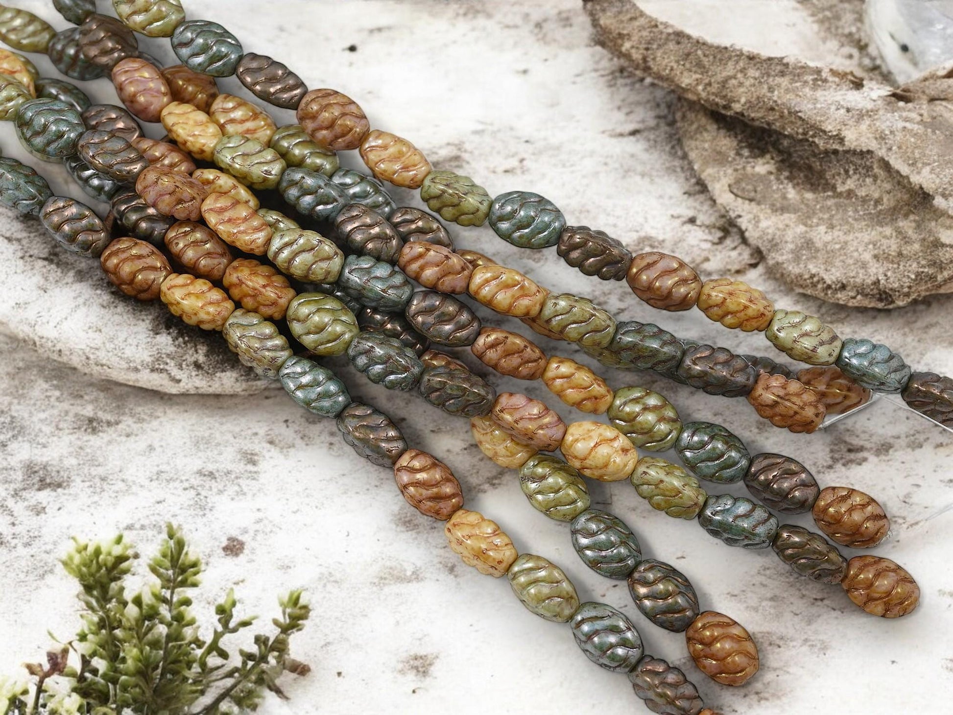 Vintage Beads - Czech Glass Beads - Picasso Beads - Mixed Glass Beads - 11x8mm - 15pcs - (A134)