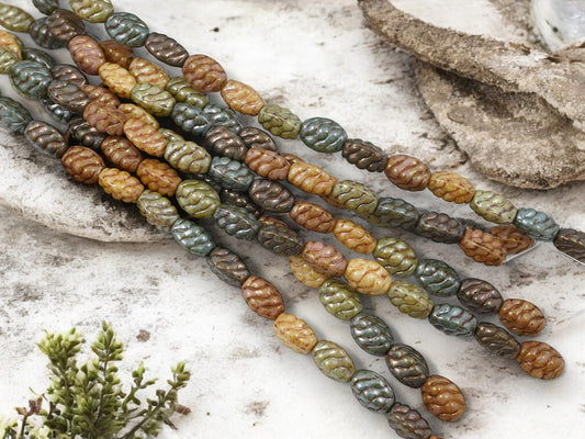 Vintage Beads - Czech Glass Beads - Picasso Beads - Mixed Glass Beads - 11x8mm - 15pcs - (A134)