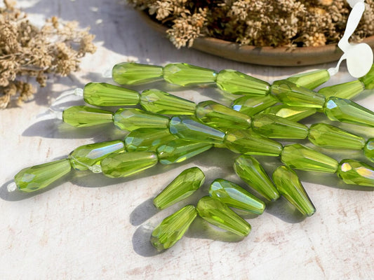 Czech Glass Beads - Tear Drop Beads - Fire Polished Beads - 6pcs - 20x8mm - (1449)