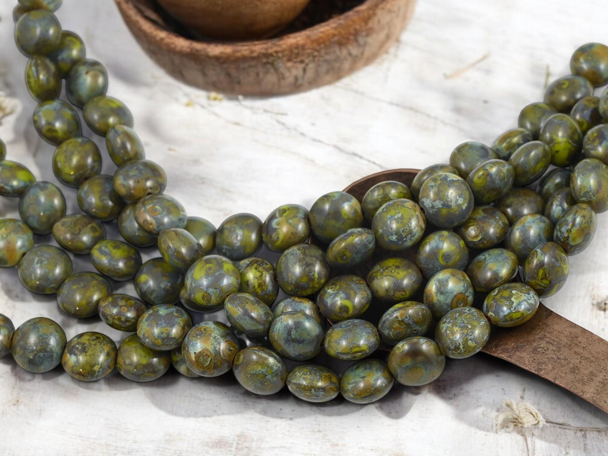 Picasso Beads - Czech Glass Beads - Lentil Beads - Vintage Czech Beads - 11mm - 19pcs - (430)