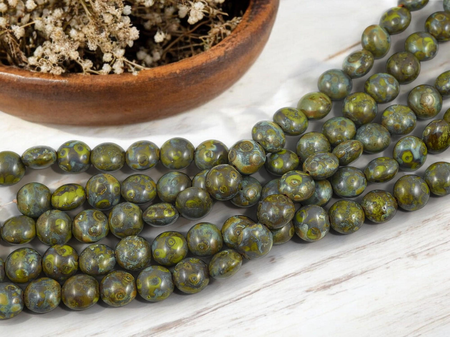 Picasso Beads - Czech Glass Beads - Lentil Beads - Vintage Czech Beads - 11mm - 19pcs - (430)