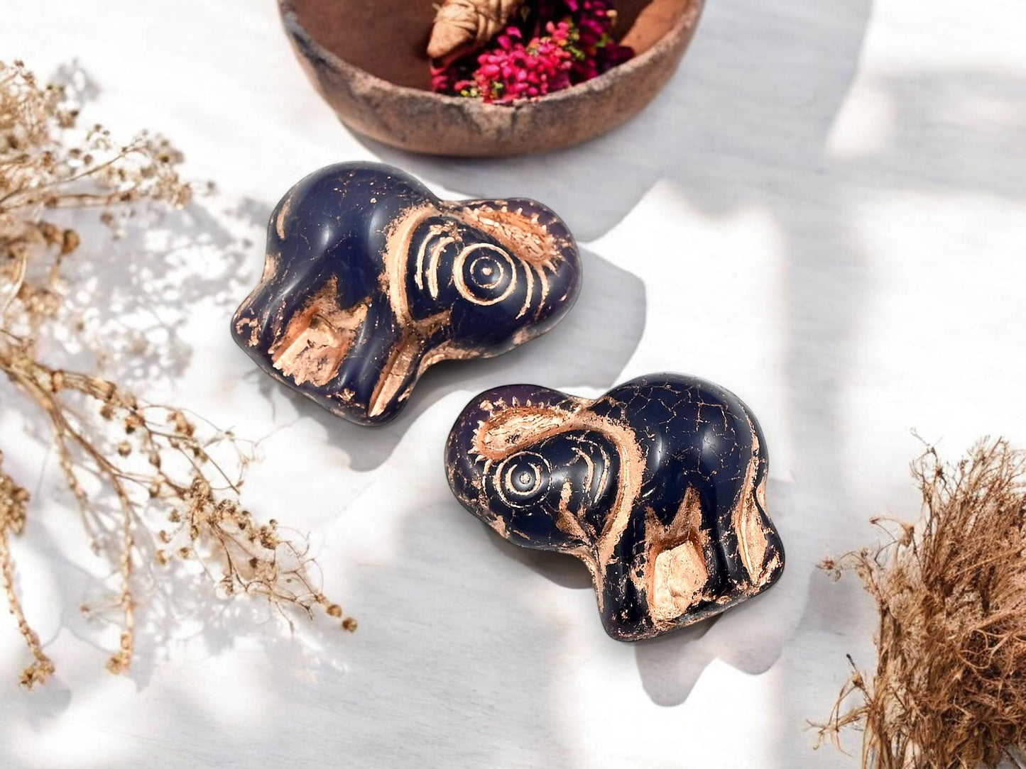 Czech Glass Beads - Elephant Beads - Elephant Pendant - Lucky Elephant - Elephant Charm - 21x20mm - 4pcs - (3987)