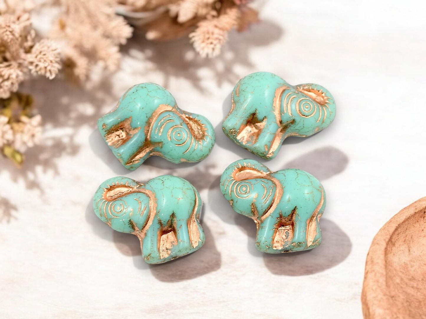Czech Glass Beads - Elephant Beads - Elephant Pendant - Lucky Elephant - Elephant Charm - 21x20mm - 4pcs - (4794)