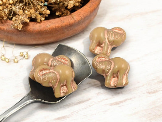 Czech Glass Beads - Elephant Beads - Elephant Pendant - Lucky Elephant - Elephant Charm - 21x20mm - 4pcs - (4818)