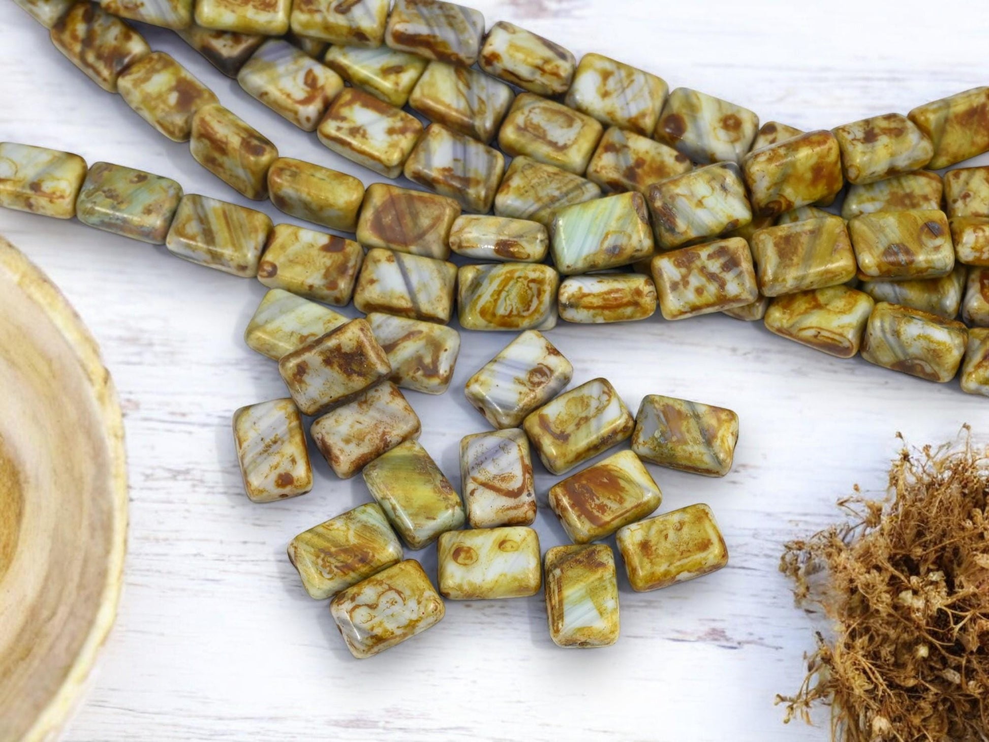 Czech Glass Beads - Picasso Beads - Rectangle Beads - Vintage Beads - Czech Beads - 12x8mm - 16pcs - (B412