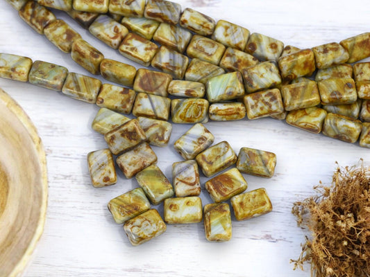 Czech Glass Beads - Picasso Beads - Rectangle Beads - Vintage Beads - Czech Beads - 12x8mm - 16pcs - (B412